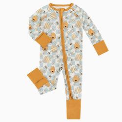 Honey & Bee Print Bamboo Long Sleeve Romper