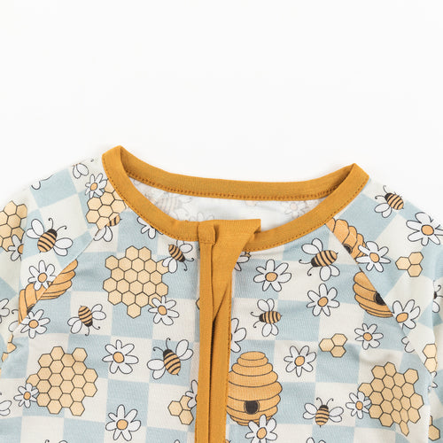 Honey & Bee Print Bamboo Long Sleeve Romper