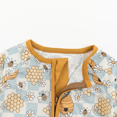 Honey & Bee Print Bamboo Long Sleeve Romper