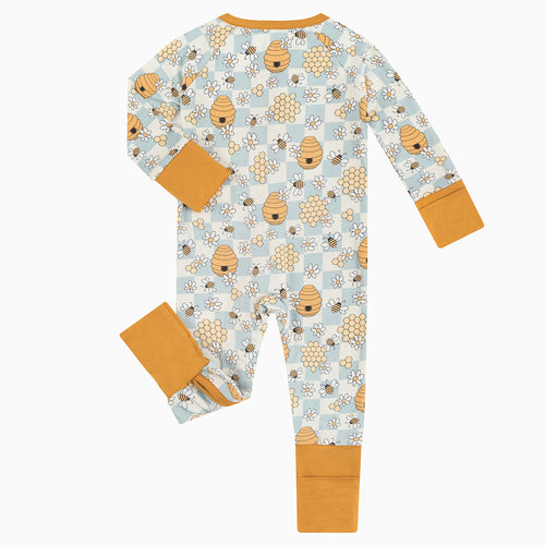 Honey & Bee Print Bamboo Long Sleeve Romper