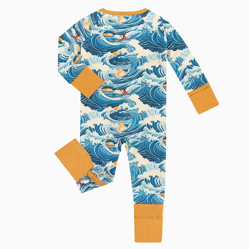 Wave Print Bamboo Zippy Romper for Kids and Toddlers