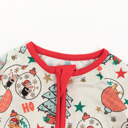 Christmas Tree Bear Print Baby Bamboo Zipper Romper