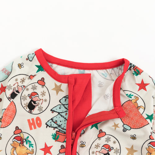 Christmas Tree Bear Print Baby Bamboo Zipper Romper