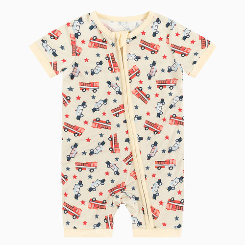 Police Cars And Fire Trucks Bamboo Shorty Romper