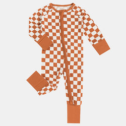 Burnt Orange Checkerboard Pattern Bamboo Romper