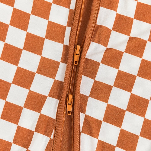 Burnt Orange Checkerboard Pattern Bamboo Romper