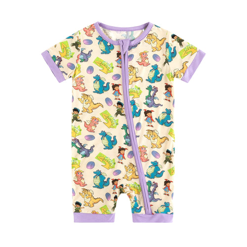 FancyPrince Cartoon Dragon Bamboo Short Zipper Romper Pajamas