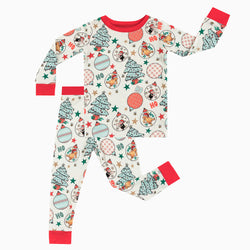 Christmas Tree Bear Print Kids Bamboo 2 Pieces Pajama Set