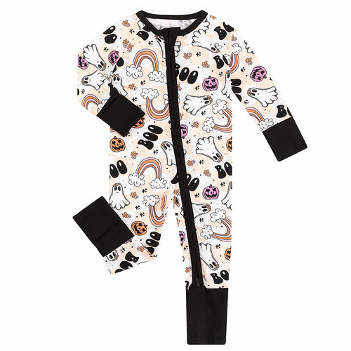Rainbow Ghost Bamboo Zipper Romper Pajamas