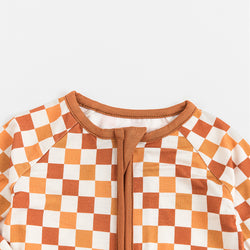 FancyPrince Autumn Checkered Bamboo Zippy Romper