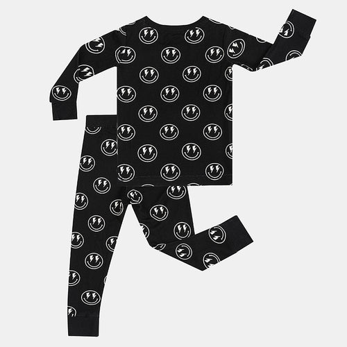 Electric Smiley Pattern Bamboo Fiber Toddler Kid's Long Sleeve Top & Comfy Pants