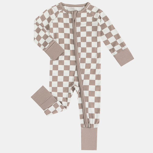 Light Gray Checkerboard Bamboo Baby Romper for All Seasons