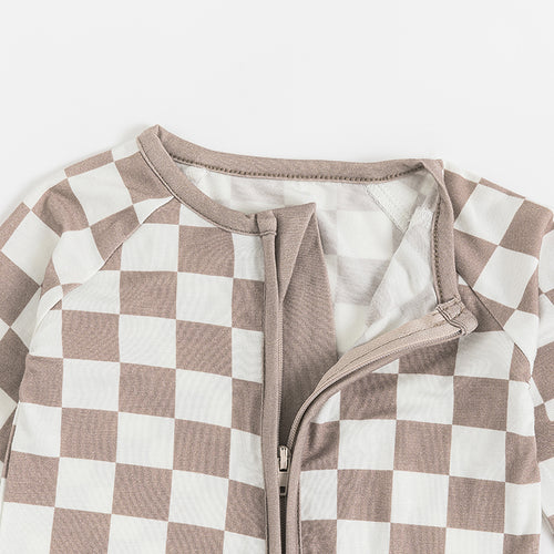 Light Gray Checkerboard Bamboo Baby Romper for All Seasons