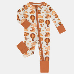 Cartoon Brown Bear Baby Bamboo Zipper Romper