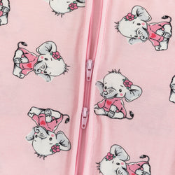 Cartoon Elephant Pattern Bamboo Pink Romper