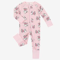 Cartoon Elephant Pattern Bamboo Pink Romper