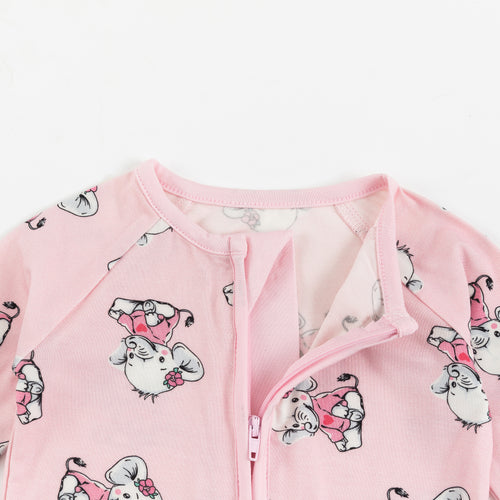 Cartoon Elephant Pattern Bamboo Pink Romper