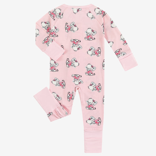 Cartoon Elephant Pattern Bamboo Pink Romper