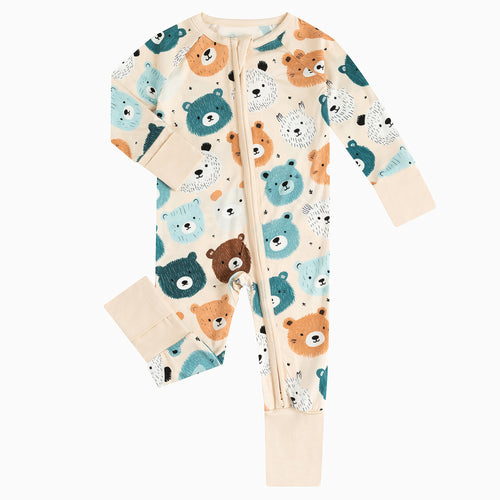 Fluffy Bear Head Print Bamboo Zippy Sleeper