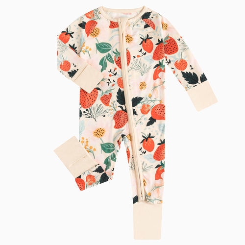 Zippered Romper In Flowers And Strawberries