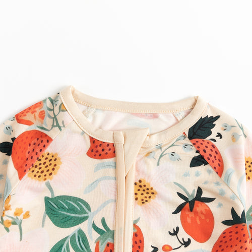 Zippered Romper In Flowers And Strawberries