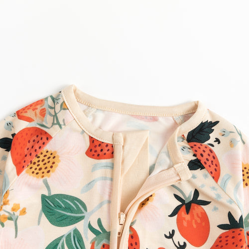 Zippered Romper In Flowers And Strawberries