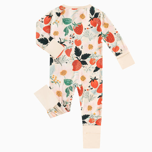 Zippered Romper In Flowers And Strawberries