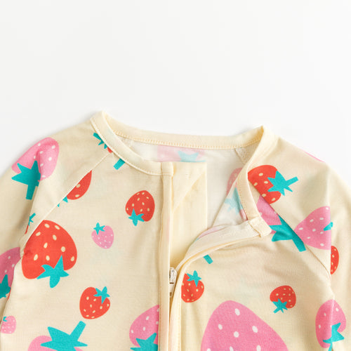 Strawberry Pattern Baby Bamboo Zipper Romper