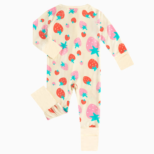 Strawberry Pattern Baby Bamboo Zipper Romper