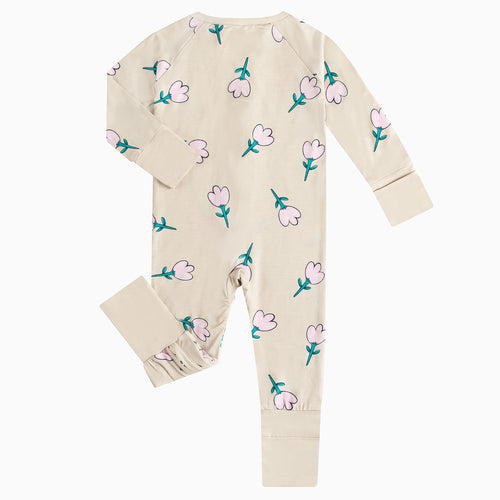 Today's Deals Pink Flower  Bamboo Zipper Baby Pajamas