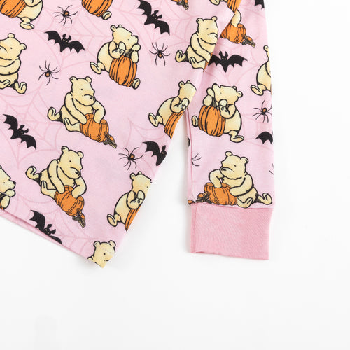 Halloween Bear Pumpkin Print Pink Two-Piece Long Set