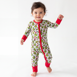 Today’s Deals Christmas Green Guy Christmas hat Bamboo Zipper Romper