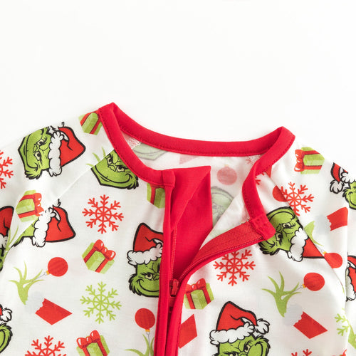 Christmas Green Guy Snowflake Baby Bamboo Zipper Pajama Romper