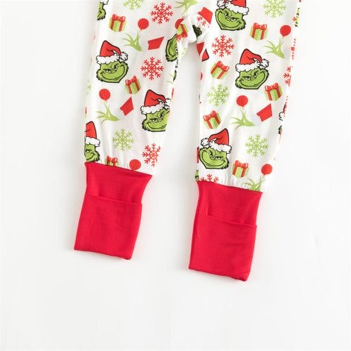 Christmas Green Guy Snowflake Baby Bamboo Zipper Pajama Romper