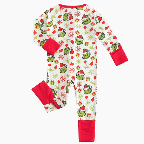 Christmas Green Guy Snowflake Baby Bamboo Zipper Pajama Romper