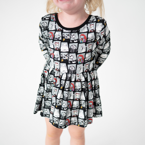 King of Halloween Town Long Sleeve Twirl Dress With Bodysuit