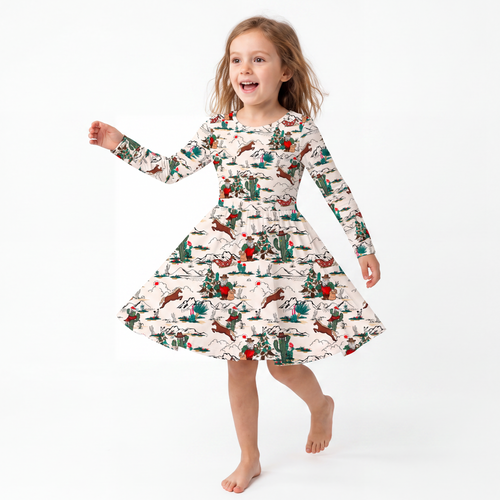 Christmas Cowboy Kids Bamboo Long Sleeves Dress
