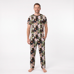 Halloween Western Cowboy Patchwork Print Bamboo Men's Pajamas Set