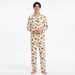 Christmas Green Face Sleigh Gift Ride and Candy Canes Print Bamboo Men's Pajamas Set