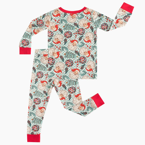 Christmas Santa Claus Plaid Kids Bamboo Two-Piece Pajama Set