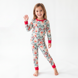 Christmas Santa Claus Plaid Kids Bamboo Two-Piece Pajama Set