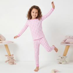 Pink Blush Check Sweet Dreams Kids Two-Piece Pajama Set