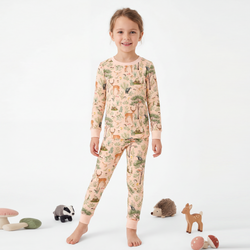 Woodland Forest Deer Meadow Dreams Cream Kids Two-Piece Pajama Set