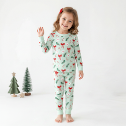 Christmas Bows and Candy Cane Garden Kids Bamboo Two-Piece Pajama Set