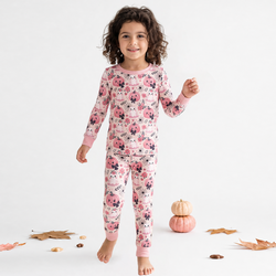 Halloween Pink Pumpkin and Sweet Ghosts Kids Bamboo Two-Piece Pajama Set