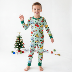 Christmas Little Cars Wheels and Candy Cane Cruise Kids Two-Piece Pajama Set