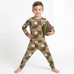 Camo and Football Western Hunting Patchwork Kids Two-Piece Pajama Set