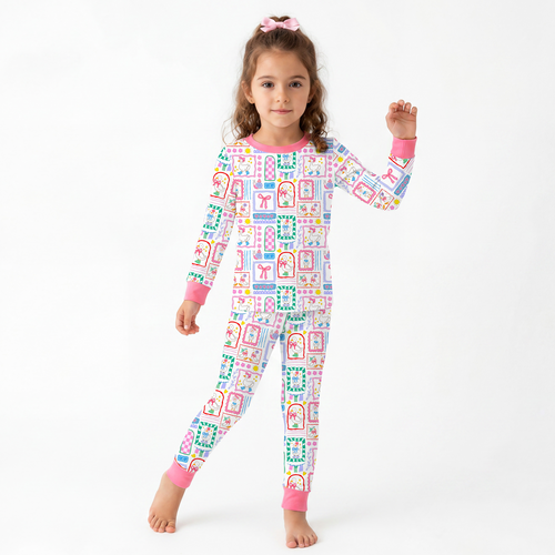 Sweet Duck Patchwork Pink Bow Kids Bamboo Two-Piece Pajama Set