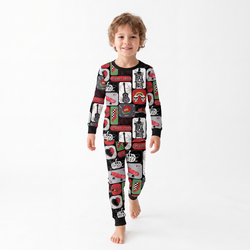 Halloween Spooky Skate Patchwork Kids Bamboo Two-Piece Pajama Set