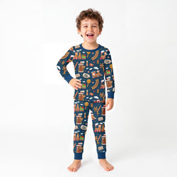 Christmas Gingerbread Train Navy Kids Bamboo Two-Piece Pajama Set